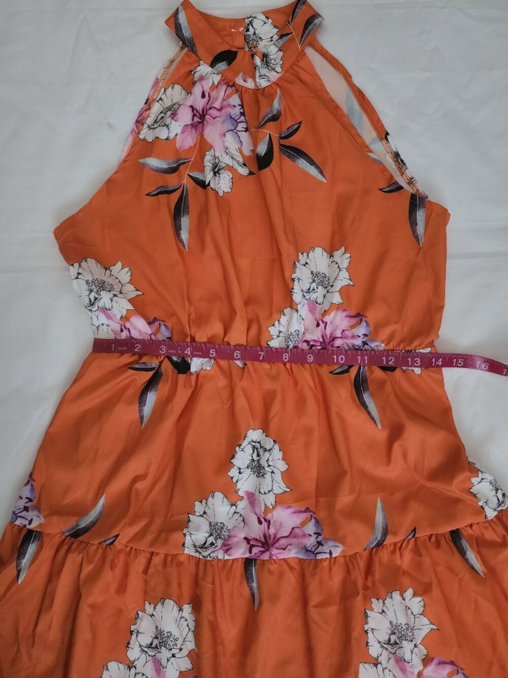 SHEIN Women's Floral Print Halter Long A-Line Dress Orange/Multi Size Medium‎ - Picture 9 of 11